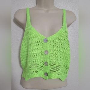 Jolie & Joy Knit Crochet Neon Green Cropped Tank Large New with tag